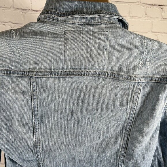 Garage Distressed Light Wash Blue Denim Button Up Collared Jean Jacket Women’s S - Picture 9 of 10